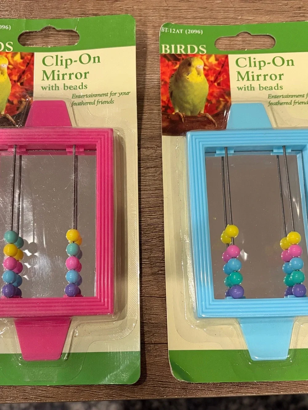 Birds Clip-On Mirror with Beads for birds – Pink & Blue